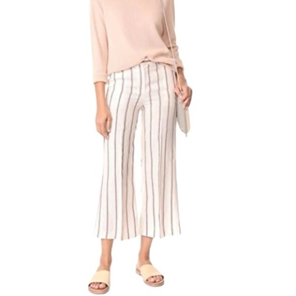 Theory Nadeema Linen Cropped High Rise Wide Leg Striped Pants Size 10 - Picture 1 of 14